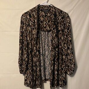 Perceptions Black and Gold Leaf Pattern Cardigan. Very dressy. Polyester spandex